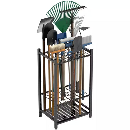 3-Tier Garden Tool Organizer for Efficient Garage Storage of Up to 35 Long-Handled Tools, Rakes, and Brooms