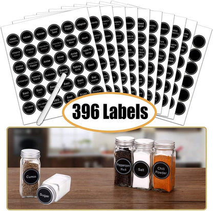 Professional Spice Rack Organizer Set with 24 Empty Glass Jars, 396 Spice Labels, Chalk Marker, and Funnel - Versatile for Countertop, Cabinet, or Wall Mount - Black
