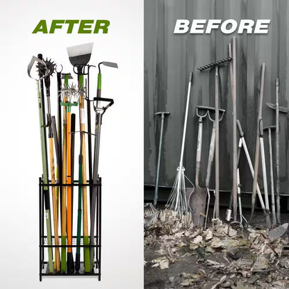 3-Tier Garden Tool Organizer for Efficient Garage Storage of Up to 35 Long-Handled Tools, Rakes, and Brooms