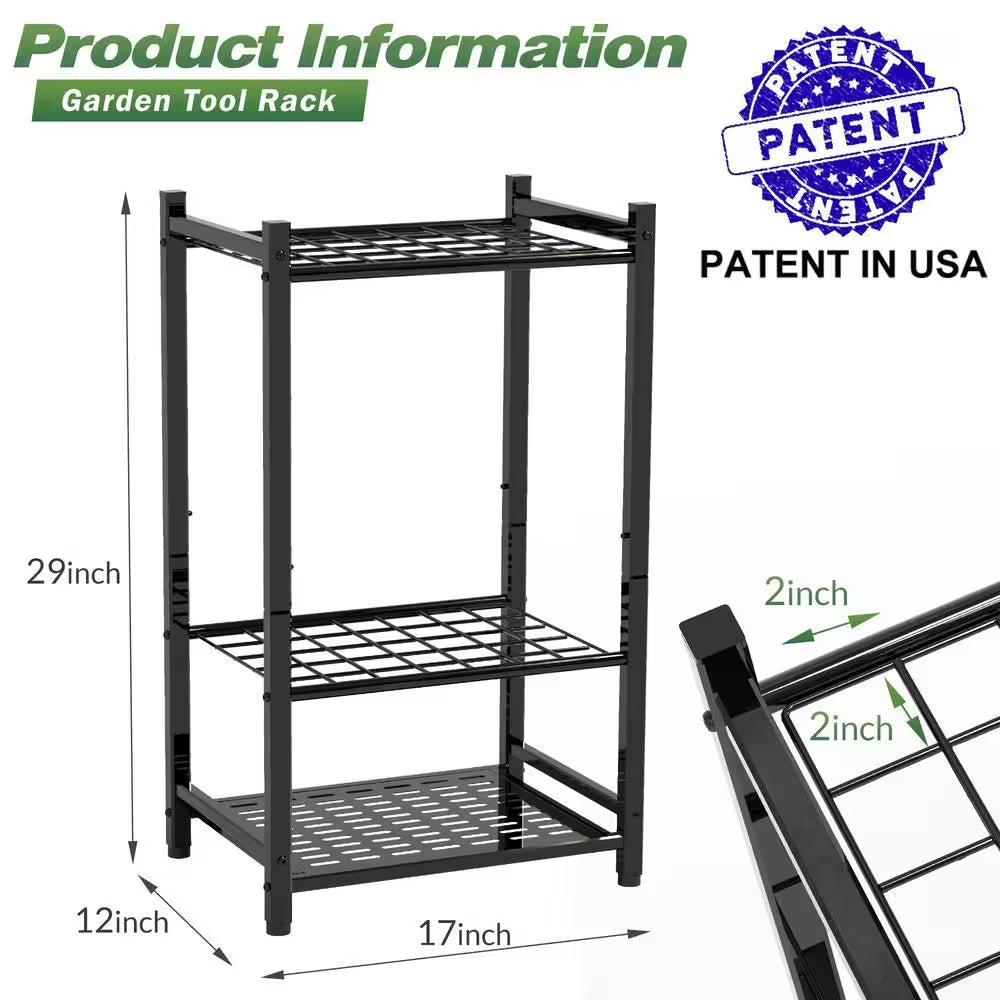 3-Tier Garden Tool Organizer for Efficient Garage Storage of Up to 35 Long-Handled Tools, Rakes, and Brooms