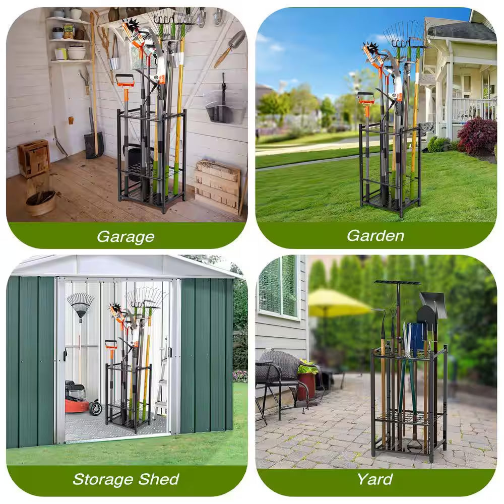 3-Tier Garden Tool Organizer for Efficient Garage Storage of Up to 35 Long-Handled Tools, Rakes, and Brooms